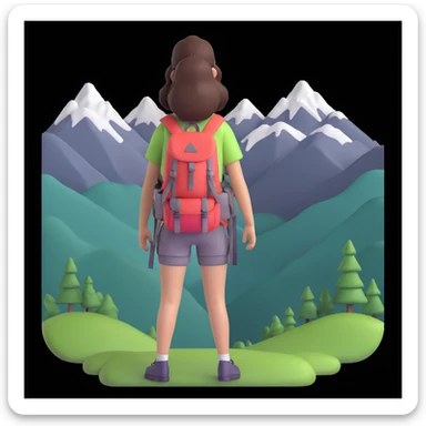 girl back packing mountains in background, close up pose sticker