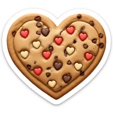 Realistic heart shaped chocolate chip cookie isolated.  sticker