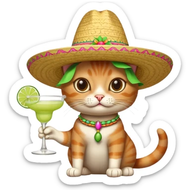 cat with sombrero and margarita sticker