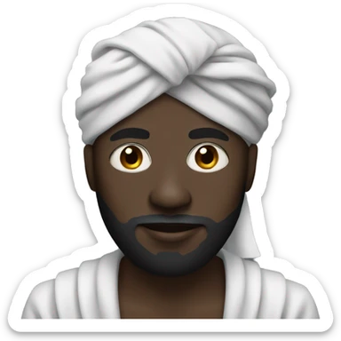 Black man with a turban wearing a robe and a black face mask sticker