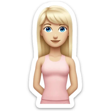 blonde with bangs and blue eyes yoga girl light pink clothes n sticker