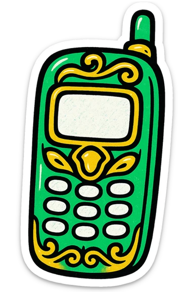 cell phone, classic look, green gold and white color scheme, elegant lines, decorative details sticker