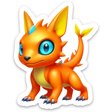 lush warm-colored modern colorful neon-colored Fakémon-Digimon-Fionbri-Trico-creature sticker