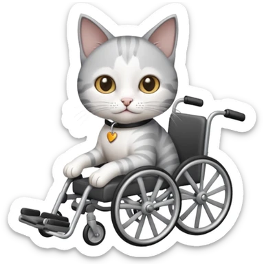 disabled grey and white small cat using cat specific wheelchair sticker