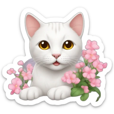 Cat wite with flowers sticker
