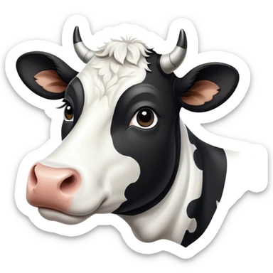 cinematic-noble-black-and-white-cow-portrait-emoji,-poised-and-regal,-with-a-large,-sturdy-build-and-a-beautifully-patterned-hide-of-rich-black-accented-by-crisp-white-patches,-deep-set-soulful-brown-eyes,-simplified-yet-sharp-and-sophisticated sticker
