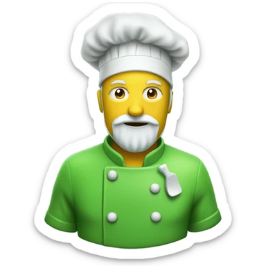 Man in a green hazmat suit with a chef hat with a white beard and rotten cheese in each hand sticker