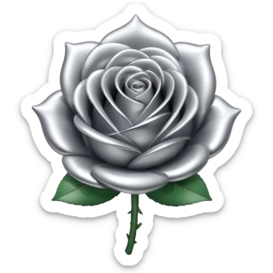 A rose emoji made of liquid silver metal, smooth metallic petals, reflective chrome surface, soft gradients, elegant shape, minimalistic iOS emoji style, centered, clean white background, realistic highlights, no text sticker