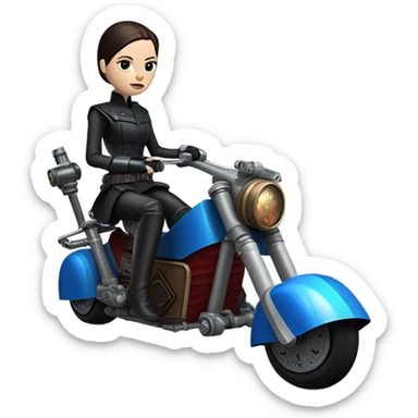 Jedi bounty hunter Wednesday Addams racing in a modern blue,red and pewter steampunk electric luxury flying speeder bike from Star Wars  sticker