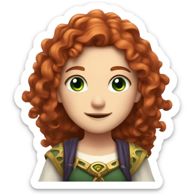 a white girl with long red curly hair and freckles, cosplaying Zelda posing and smiling sticker