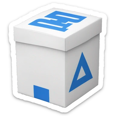 A rectangular tall white box with blue bold blue 'BC' logo in the middle of one side of the box sticker