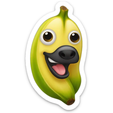 Platano canario animado con ojos boca y manos haciendo el signo de la victoria sticker