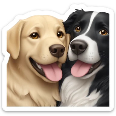 A Labrador and a border collie hugging  sticker