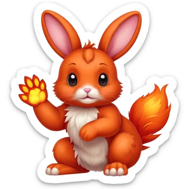 cute red bunny rabbit with fire paws and fiery appearance sticker