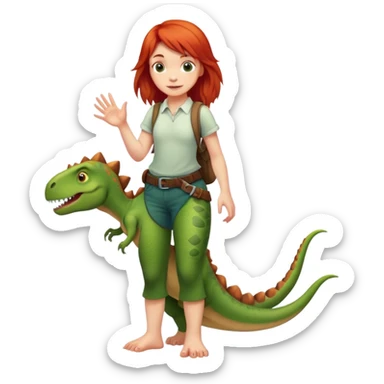 Red-haired girl with a dinosaur tail and animal paws instead of hands and feet sticker