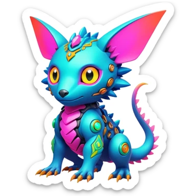  exotic futuristic lush cozy warm-colored modern colorful neon-colored cyber-Fakémon-Digimon-Trico-creature sticker