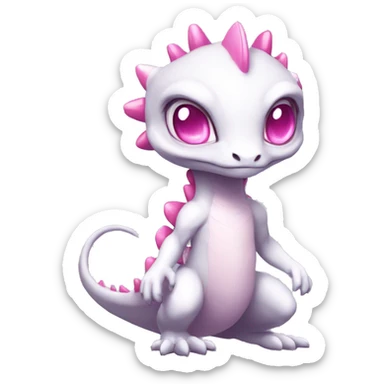White, Shiny, Chibi, White, Anthro-Sona-Lizard-Alien-Salazzle-Fakémon, with pink eyes, Full Body sticker