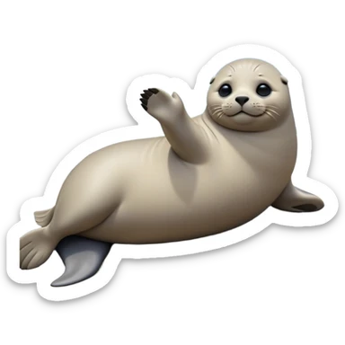 cinematic-seal-realistic-full-body-lounging-emoji,-plump-sleek-body-stretched-out-on-a-rocky-shoreline,-short-smooth-fur-glinting-in-the-sea-breeze,-flippers-tucked-comfortably-beneath-its-body,-large-dark-eyes-filled-with-playful-curiosity,-whiskered-muzzle-lifted-slightly-as-if-smiling,-simplified-yet-realistic-focused-features,-highly-detailed,-glowing-with-a-refreshing-marine-radiance sticker