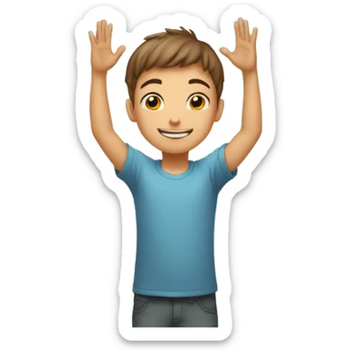 boy joining hands all the way up above head sticker