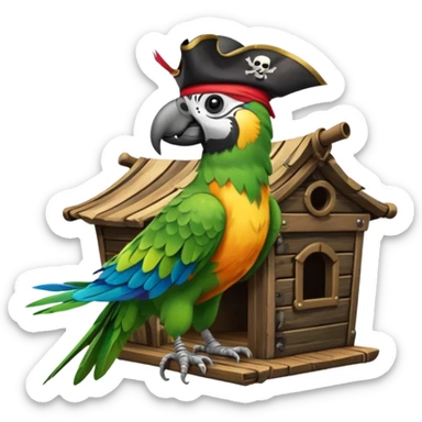 frontal view of an only Flying pirat parrot with a pirat hut sticker
