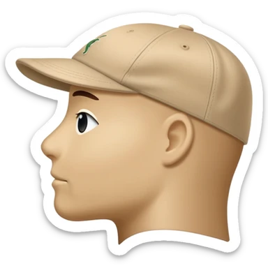 Beige Kangol flat cap seen from the side profile, classic baseball cap silhouette, with visible kangaroo logo on the side, iOS emoji style, light tan color sticker