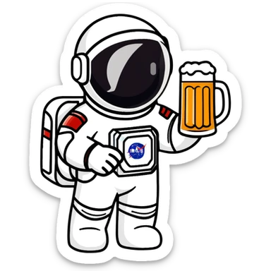 a pint of beer wearing a space suit, astronaut beer glass sticker