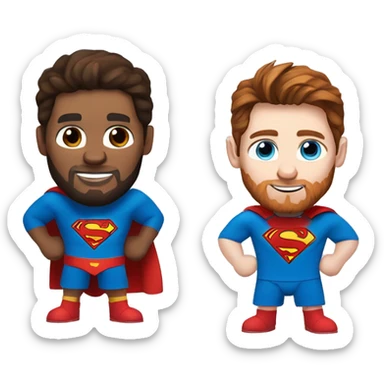 Messi with blue eyes, freckles, with a goat, redish brownish hair redish beard, blue eyes, dressed as superman sticker