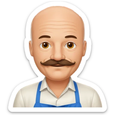 Est-ce que tu peux me faire un chef cuistot qui ressemble à Philippe Etchebest et qui est devant un restaurant? Est-ce que tu peux le faire souriant, avec une moustache de cuistot? 
 sticker