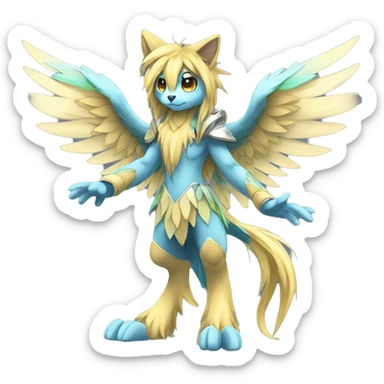 Anthro Sona Cool Edgy Cute Colorful Shy Winged Shiny Fakemon-Fantasy-Creature With Long Hair-Mane Full Body sticker