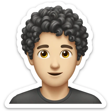 young white European guy with curly black hairs sticker