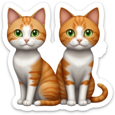 full body of 3 tiny short hair cats including a dark grey and white cat with green eyes, a ginger and white with orange eyes and a brown tabby and white with hazel eyes sticker