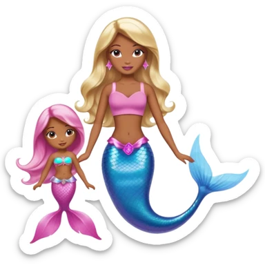 Brown skin blonde hair barbie mermaid with pink dolphin  sticker