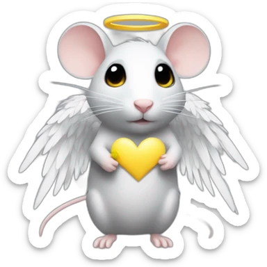 rat with white feather angel wings who is holding a yellow star sticker