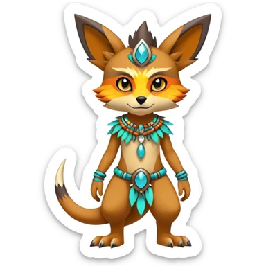 Anthro Sona Cool Edgy Cute Colorful Shy Shamanic Tribal Shiny Fakemon-Fantasy-Creature Full Body sticker