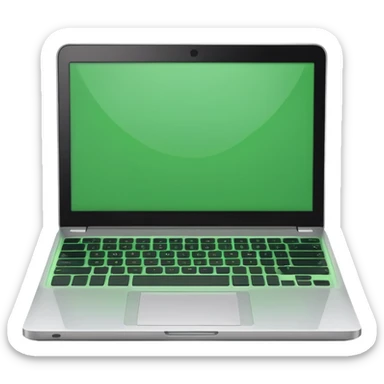 A emoji-style illustration of a laptop front facing with its screen showing green screen. sticker