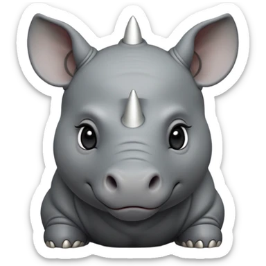 cinematic-noble-baby-rhinoceros-portrait-emoji,slate-grey-hide--poised-and-regal,-with-a-massive,-powerful-build-and-a-thick, white horn -deep-set-soulful-piercing-eyes,-simplified-yet-sharp-and-sophisticated-features,-highly-detailed,-large-black-eyes sticker