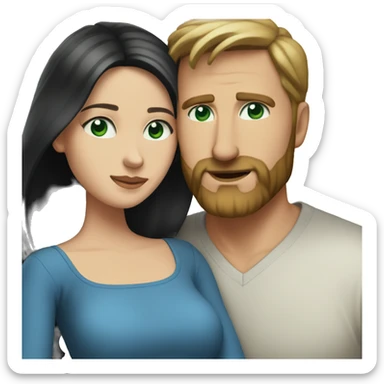 White man BROWN beard and blue eyes and BROWN hair hugging white woman with long black hair and green eyes sticker