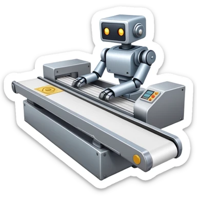 Robot efficiently stamping papers on a conveyor belt” sticker