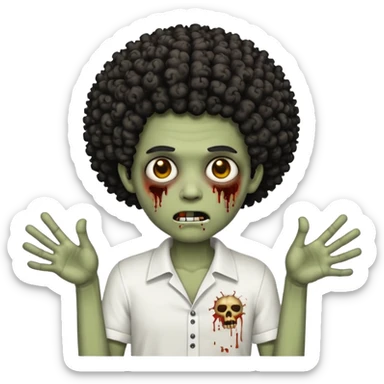 Make a image of a zombie with a curly temp fade Afro  make it like a emoticon not as scary make hair black and with a white shirt on sticker
