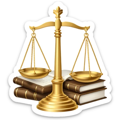 An icon featuring scales of justice, a gavel, and a legal book, symbolizing the study of law. The design includes courthouse pillars in the background, representing authority and legal systems. Transparent background highlights the principles of justice, order, and legal education. sticker