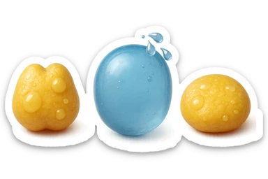 il processo di una cellula adiposa che si sgonfia, si gonfia di acqua e infine si appiattisce, 3d iperrealistica 4k, sfondo bianco sticker