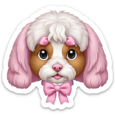 Coquette white cavoodle wearing light pink coquette bows  sticker