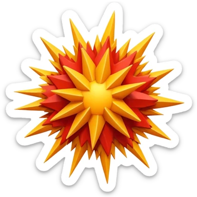 A 3D Apple-style emoji of a bold, jagged explosion shape with layered red, orange, and yellow colors, sharp irregular edges, and a dynamic burst effect sticker