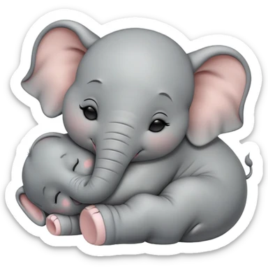 meme-worthy-cute-sleeping-baby-elephant-portrait-emoji,-head-resting-peacefully-with-a-contented-smile,-showcasing-a-delightfully-tiny-build-and-a-luxuriously-soft-gray-hide,-eyes-shut-in-a-serene,-restful-nap,-simplified sticker