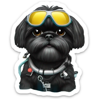 Black Shih tzu as scuba diver sticker