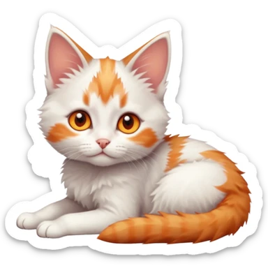 full body of very small + skinny ginger and white kitten with deep orange eyes and triangular shaped face lying down sticker