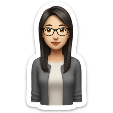 26 year old asian woman with mid length dark hair and brown rectangle glasses sticker