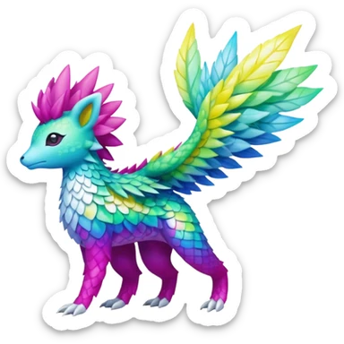 Blue and magenta and yellow hydro-elemental Virizion-Trico-Amaura-Shaymin-hybrid-creature (full body) sticker