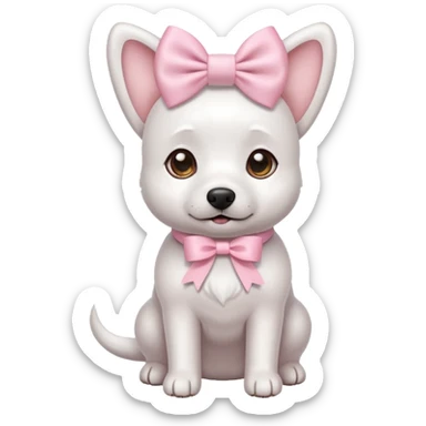Perro blanco con dos moños rosa claro sticker