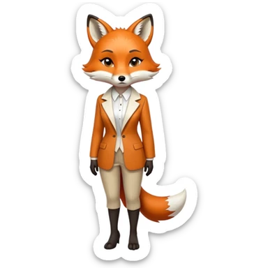 extremely sad anthropomorphised female fox in stylish outfit, no sunglasses, very sad and crying, heavy frown, looking to the left, full-body view sticker